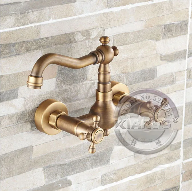 

Bathroom Faucet bathtub Mixer Tap. Antique Brass double clawfoot handle Bahttub faucet.Wall Mounted bathtub tap. GY-884B1