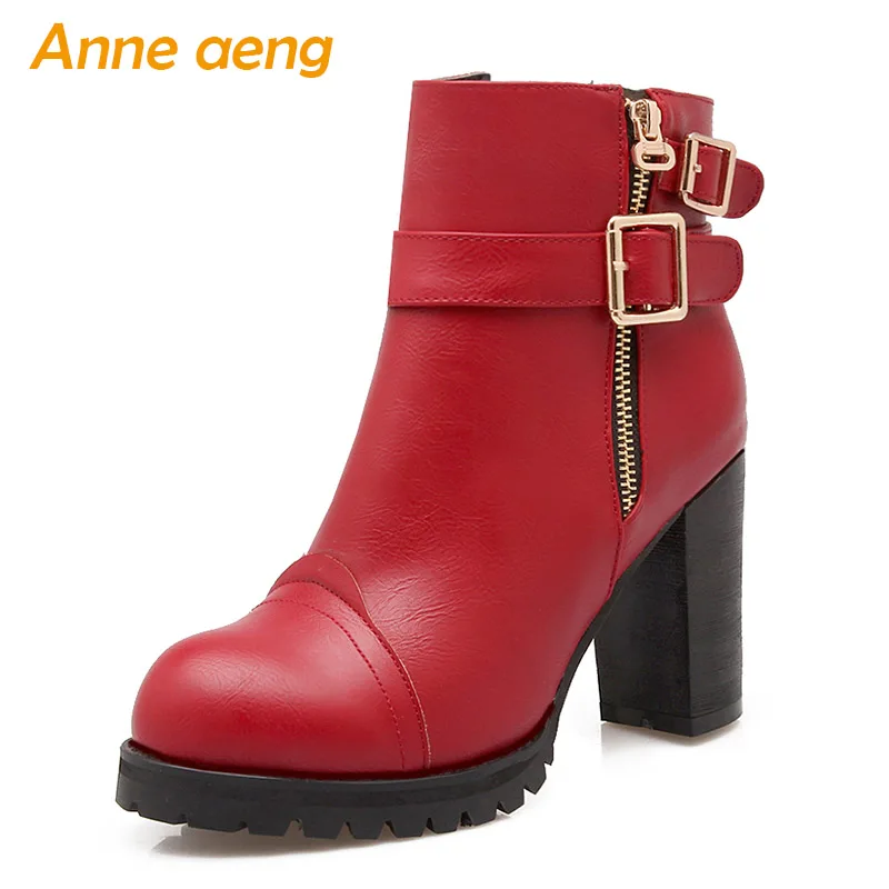 Женские ботильоны на платформе красные короткие ботинки высоком устойчивом