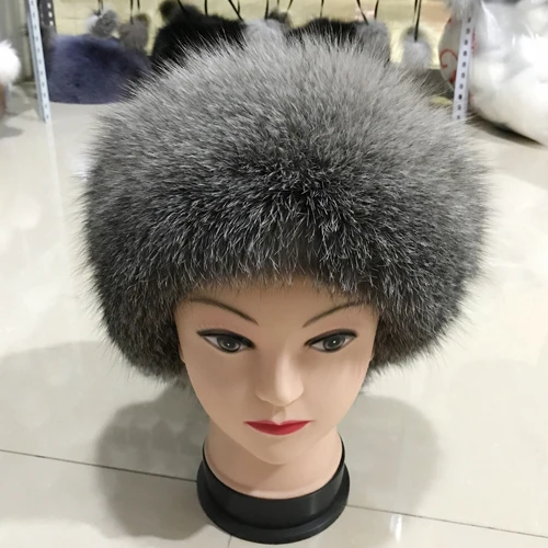 gray Женская зимняя шапка из натурального Лисьего меха, теплая мягкая пушистая шапка из меха лисы для девочек, роскошная Высококачественная шапка-бомбер из натурального Лисьего меха - Цвет: gray