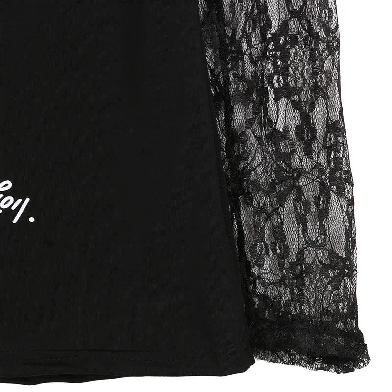 Женская кружевная рубашка с длинным рукавом Повседневная Свободная футболка