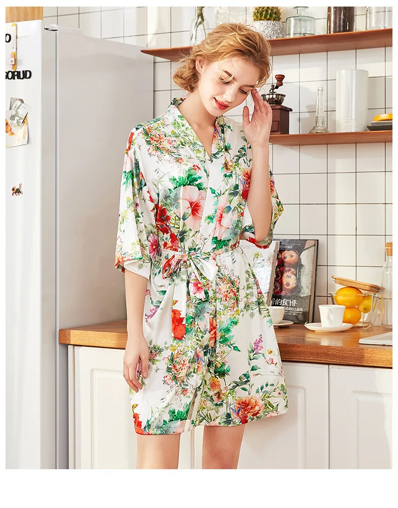 Новинка, имитирующий натуральный шелк, халат с рукавами, Шелковый домашний халат