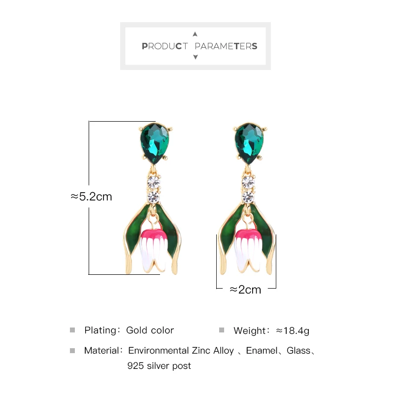 Высокие Стеклянные висячие серьги с бутонами тюльпанов Роскошные зеленые