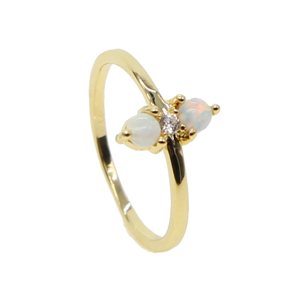 top quality simple delicate rings gold color thin round band young girl lady gift dainty White fire opal ring girly | Украшения и