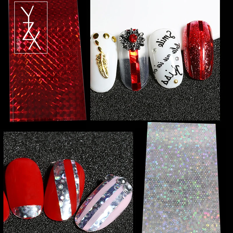 YiZhiXiu 1 Sheet Laser Gold Silver Sticker Tape Stripes Line Multi-size Adhesive Transfer Foils Nail Art Decals Nails DIY Design | Красота и
