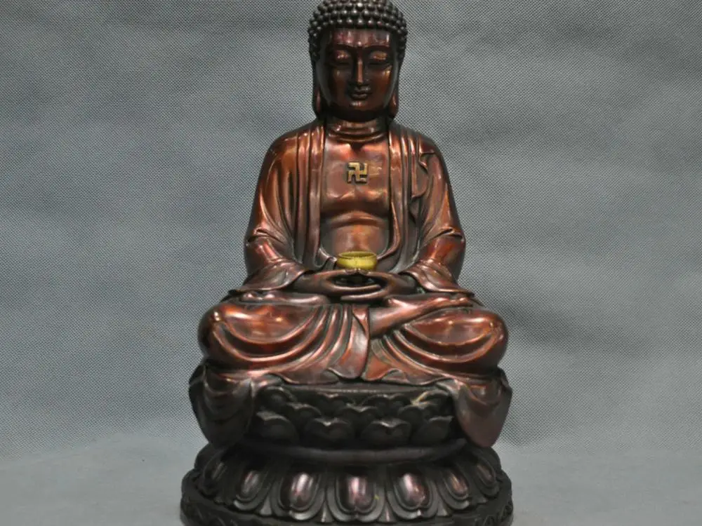 13 &quotКитай Тибет Бронзовый Будда Шакьямуни Чаша Провести Сидящая Статуя | Дом и