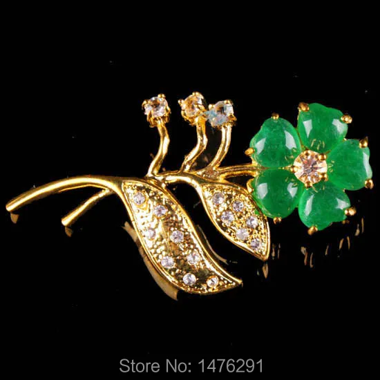 Брошь женская бусы из драгоценных камней с искусственным зеленым нефритом 1 шт. |