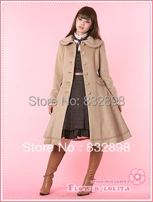 

Custom-Made Hot Sale Japan Beige Wool Hooded Sweet Lolita Coat Girls Winter Coats Brand Long Winter Coat Costume All Size