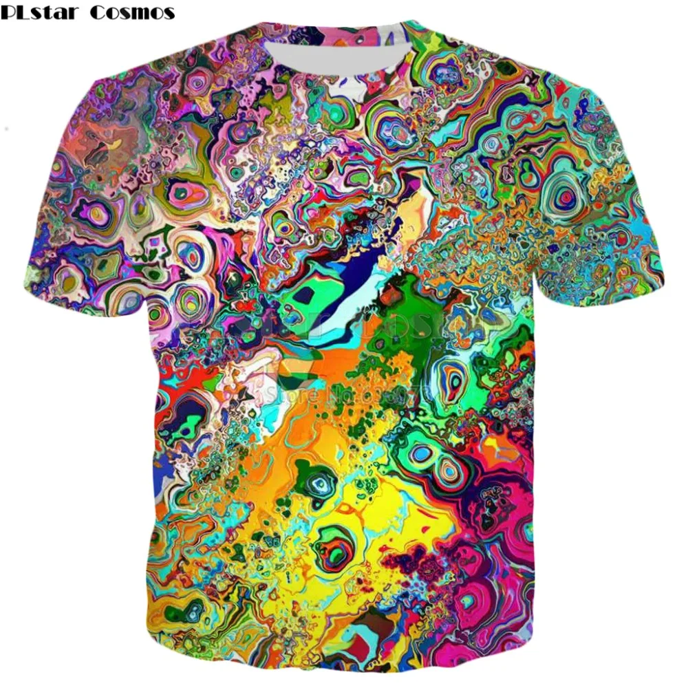 PLstar Cosmos летняя новая модная мужская футболка в стиле Триппи разноцветная psychedelic с 3D принтом Мужская/Женская Повседневная футболка