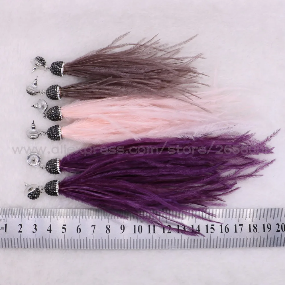 

Wholesale Soft Feather dangle earrings Boho drop earrings 10-15cm long handmade feather Bohemia earrings jewelry for women2822