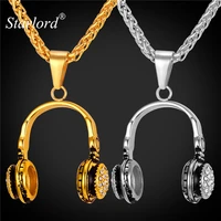 starlord music headphones pendant necklace stainless steel jewelry men womens punkhiphop gold color chain for men gp2191