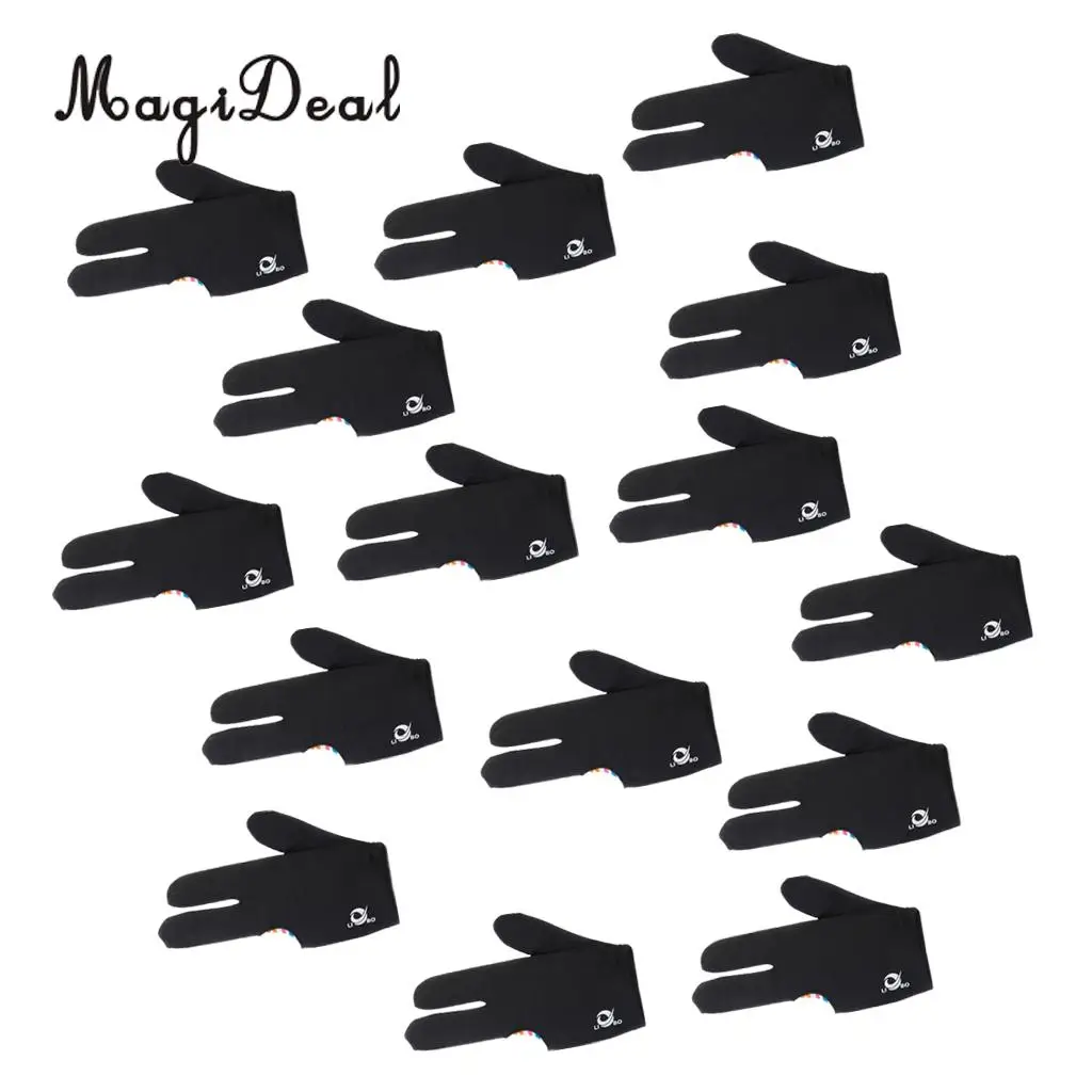 

MagiDeal 15 Pieces 3 Finger Pool Shooters Snooker Billiard Cue Glove Black