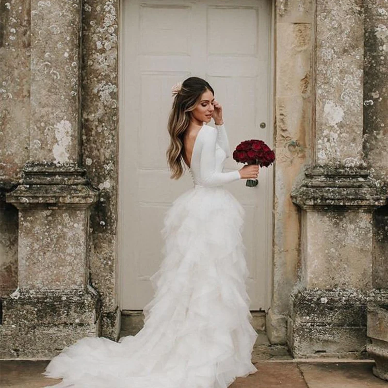 Винтажные Свадебные платья а-силуэта с длинным рукавом украшенные драгоценным