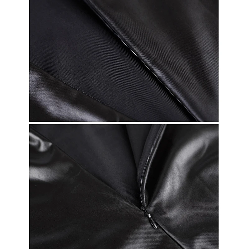 Женское Бандажное платье для ночного клуба черное из искусственной кожи с