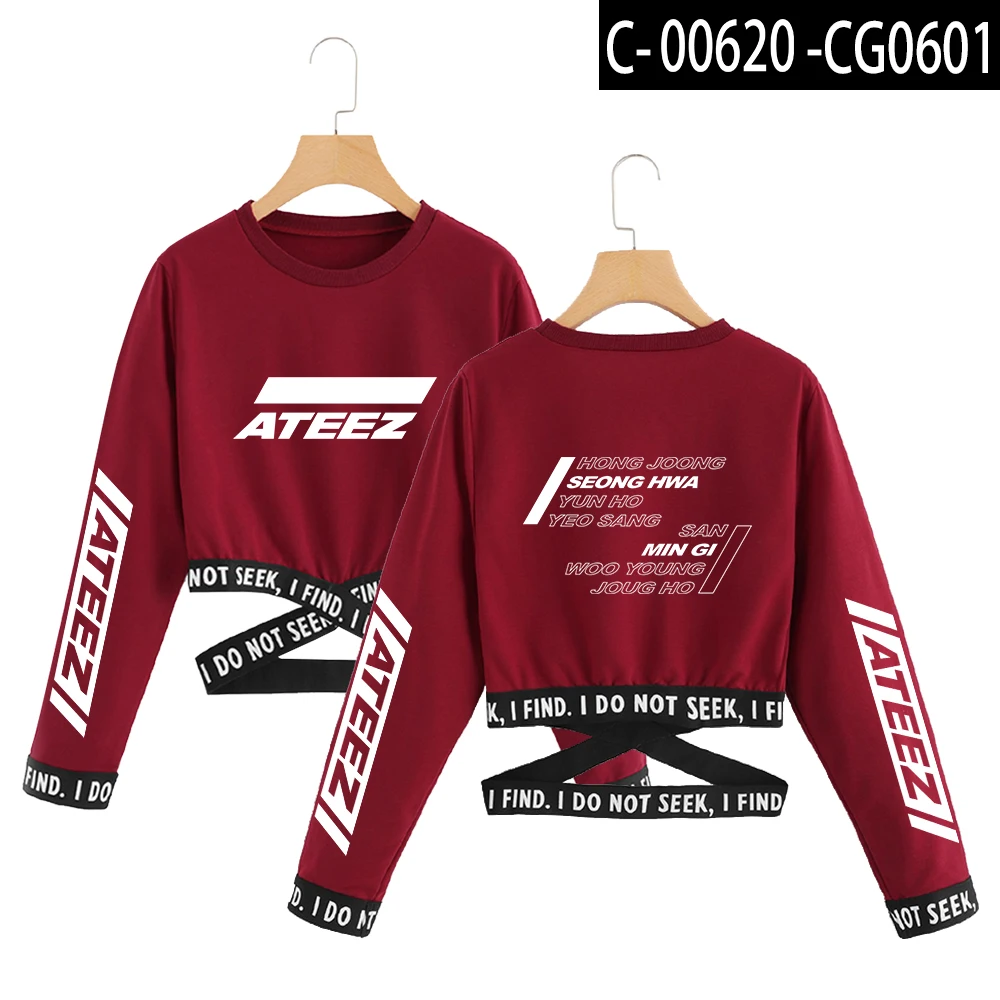 ATEEZ kpop укороченная толстовка с круглым вырезом модные короткие толстовки сексуальный пуловер в стиле хип-хоп с принтом оверсайз ATEEZ сексуальная одежда для женщин - Цвет: H