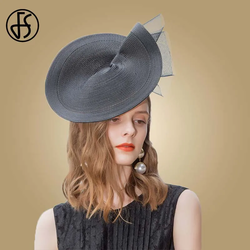 Black Fedora FS вуалетки черно-белые свадебные церковные шляпы для платья, вечерние женские соломенные шляпы Fedora в винтажном стиле, женские шляпы Kentucky Derby - Цвет: Black Fedora