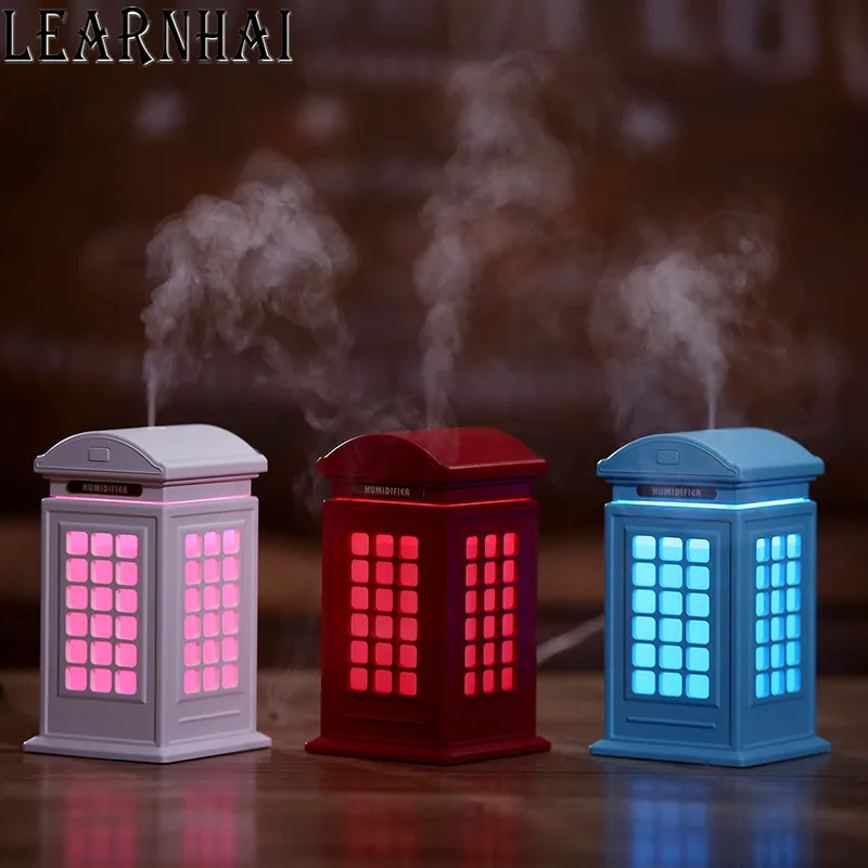 LEARNHAI Telephone Booth Shape Mini Air Purifier Aromatherapy Essential Oil Diffuser Ultrasonic Cool Mist Maker With LED Light