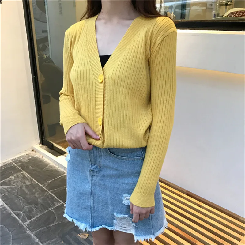 Neploe 2019 New Autumn Solid Chaqueta Mujer Long Sleeve V-neck Knitwear Single Breasted Slim Office Lady Short Cardigan 67866 |