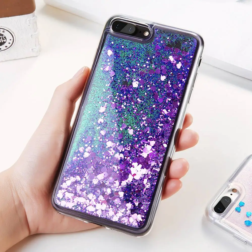 Мягкий чехол KISSCASE из ТПУ для iPhone 6 6S 7 Plus 5 5S Прозрачный блестящий Жидкий с зыбучим