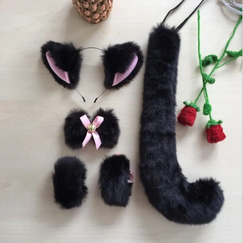 Сексуальный женский плюшевый головной убор с котом, повязка на голову, повязка на голову, хвост, костюм горничной, набор для косплея, реквизит, вечерние украшения для платья, Рождество, Хэллоуин