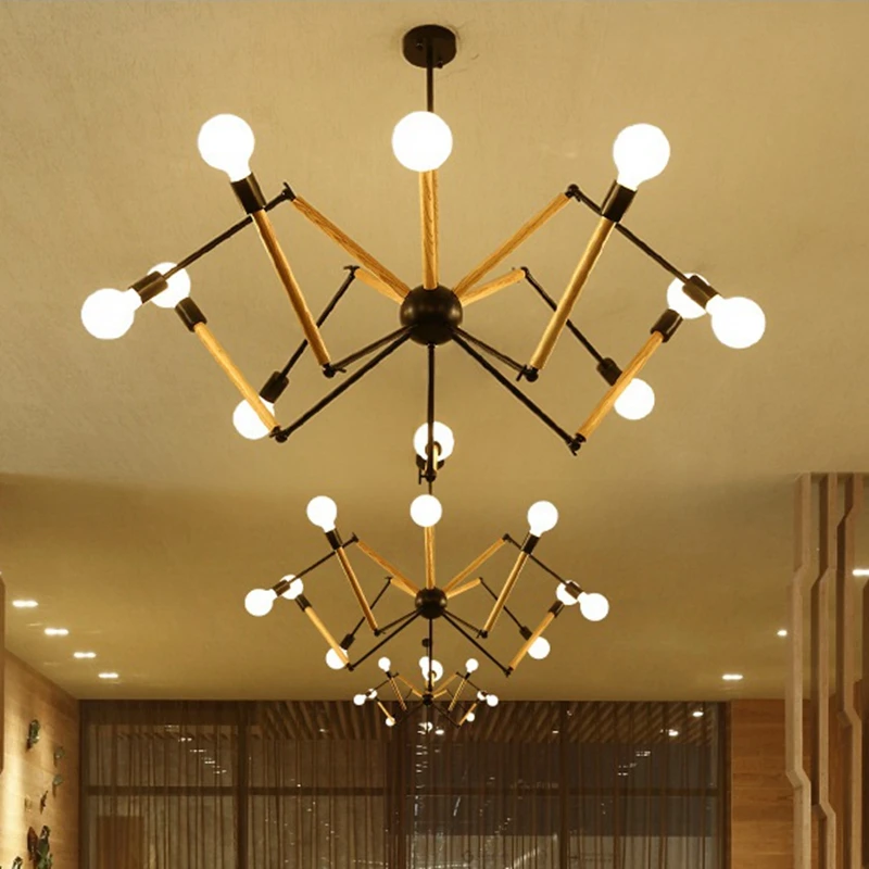 Spider Pendant Lights, Industrial Hanging Modern Lamp Light Adjustable Nordic Retro Living Room Loft Kitchen Wood Lamp