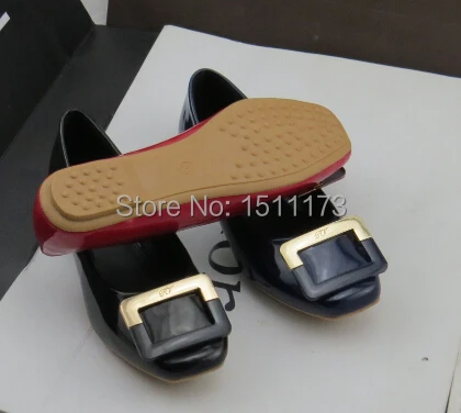 Fast shipping Square buckle all-match square Shoes Flats big code loafers patent leather Women's shoes | Обувь