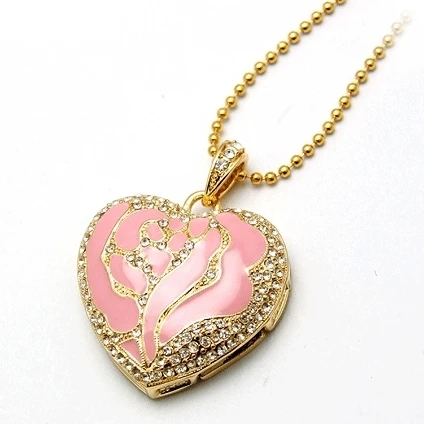 Ювелирный USB флеш накопитель в форме сердца с цепочкой ожерельем флешка 64 ГБ 8 16 32