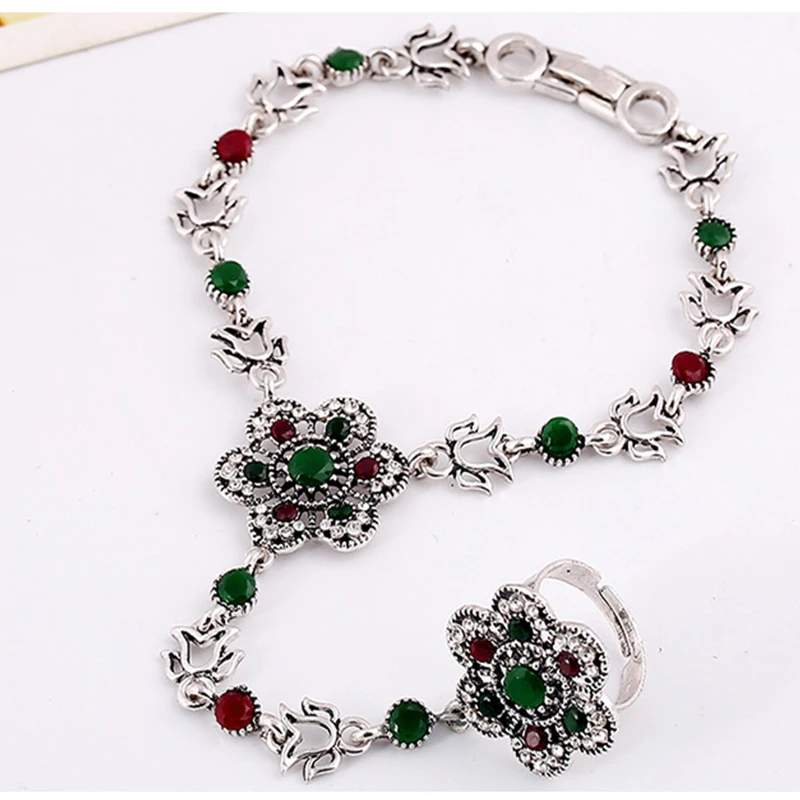 Браслет с одной цепочкой в европейском и американском ретро стиле полый цветок листьями женский сиамский