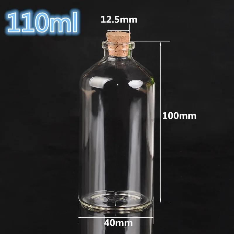 Прозрачные стеклянные бутылки с пробкой 110 мл пустые флаконы для хранения
