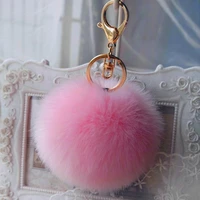 pom pom fur key chain fashion 8cm fluffy fur ball car keychain gold tone women bag key ring charm pearl wedding trinket jewelry