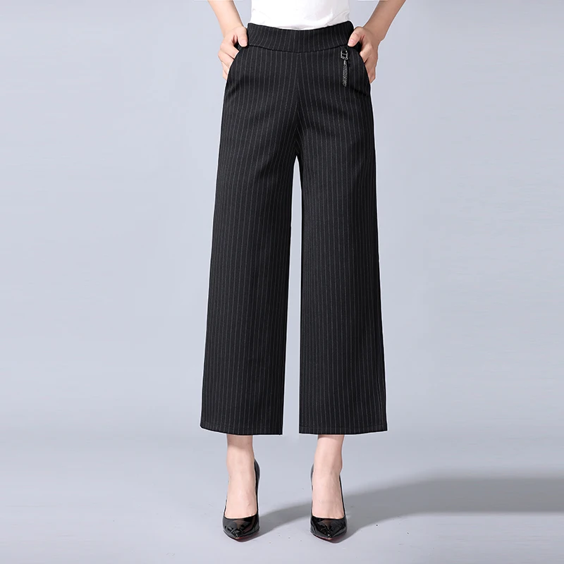 

Summer Wide Leg Pants Women Harem Pants Striped High Waist Loose Pockets Casual Baggy Clubwear Elegant Office Trousers