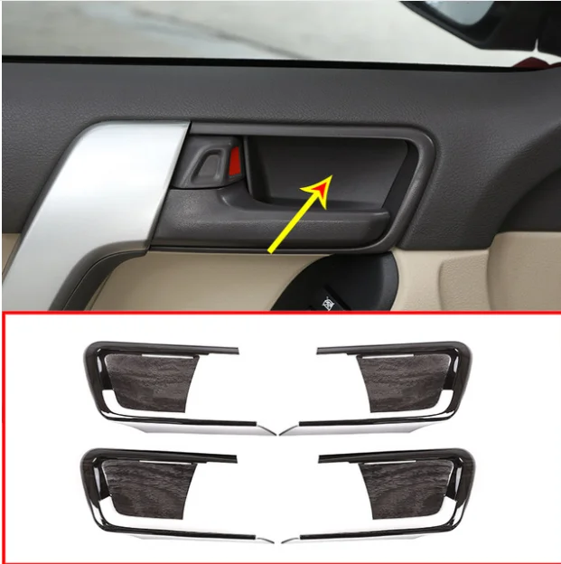 4pcs Black Wood Grain Car ABS Interior Door Handle Bowl Cover Trim For Toyota Land Cruiser Prado FJ150 150 2014-2018 Accessories