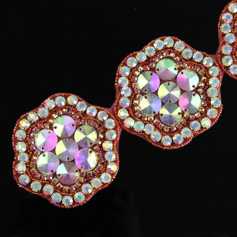 1 шт. красный пояс из смолы со стразами вышитый бисером Цветок Аппликация Планки