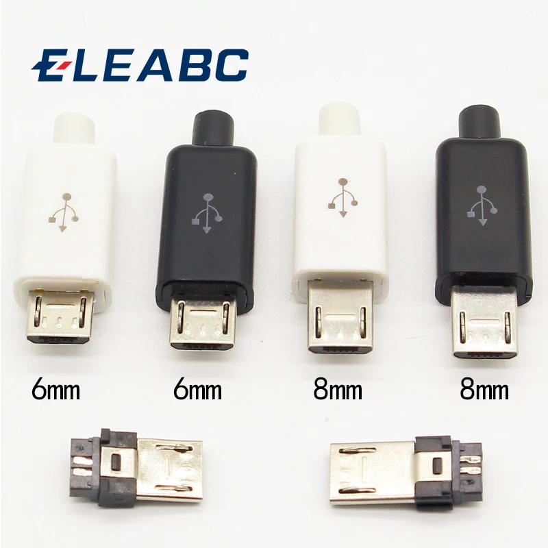 10pcs-micro-usb-5pin-welding-type-male-plug-connectors-charger-5p-usb-tail-charging-socket-4-in-1-white-black