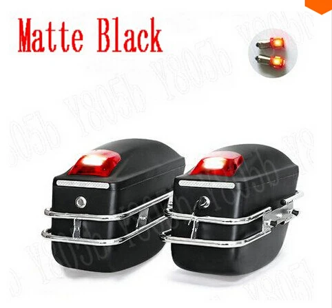Матовый Черный Жесткий Saddlebag Багажник Мешок Багажа Задний Фонарь Хром кронштейн