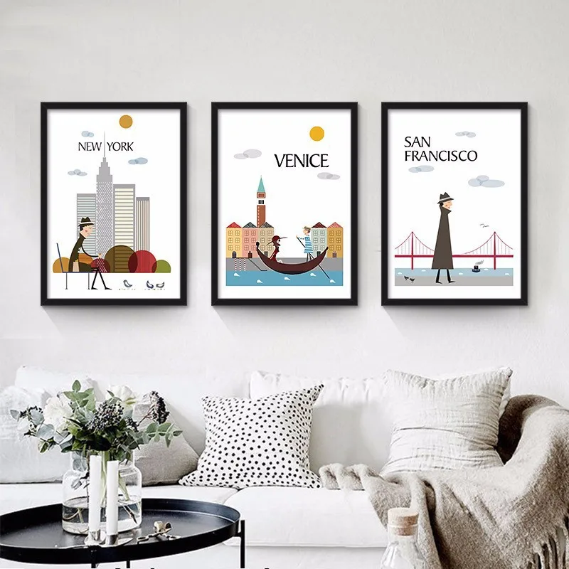 

Nordic Decoration Painting New York Rome Venice World Famous Cities Wall Pictures For Living Room Kitchen Poster Art No Framed