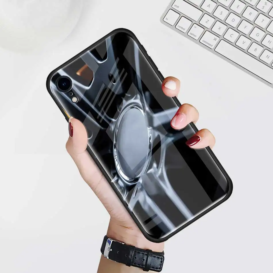 Чехол из закаленного стекла для приборной панели колеса автомобиля для Apple iPhone XR 7 8 6 6S Plus X XS MAX, чехол для мобильного телефона с мягким краем
