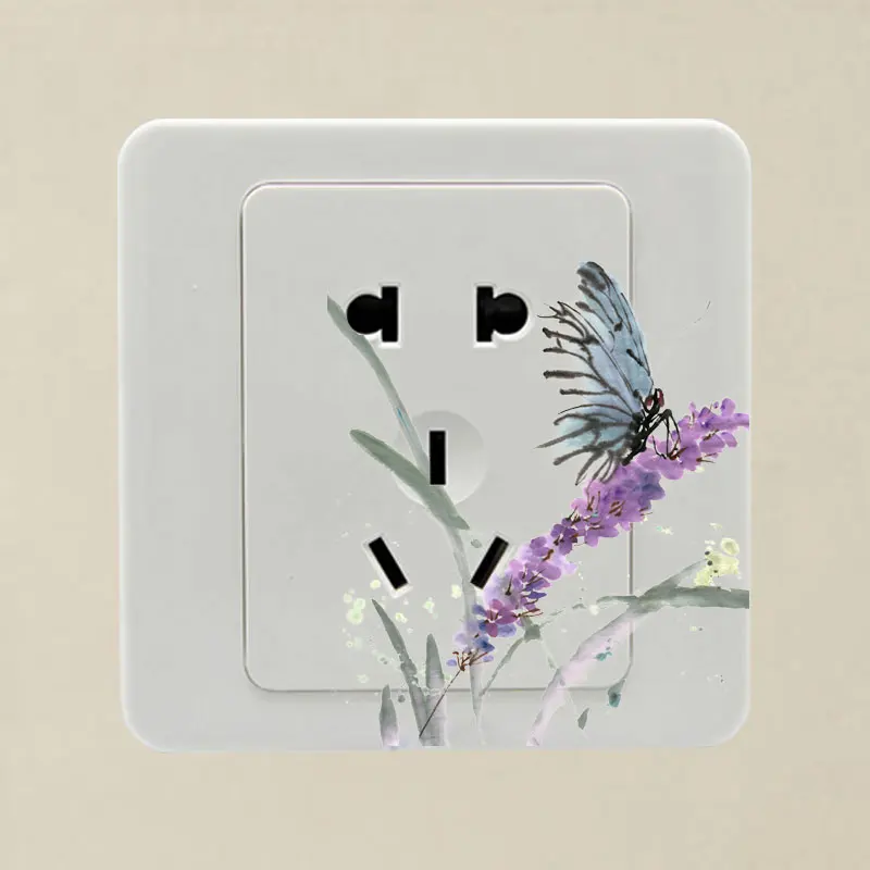 YOJA Butterflies And Purple Flowers Beautiful Switch Wall Sticker Magical Room Decor Wonderful 8SS0402 | Дом и сад