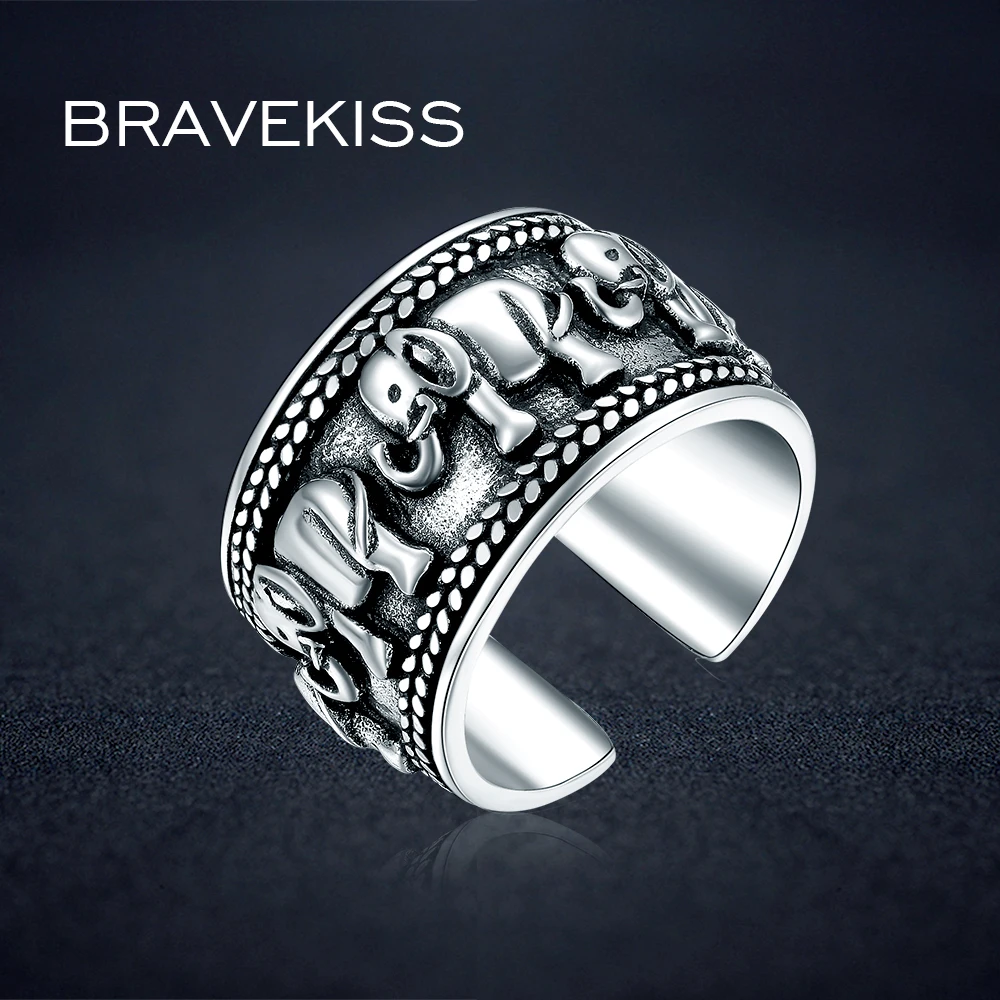 BRAVEKISS кольцо из стерлингового серебра 925 пробы с изображением слона античное
