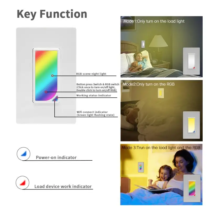 

Wifi In-Wall RGB LED Scene Light Smart Light Switch 1200 Colors 2W RGB Scene Light Color Changing Works with Alexa/Google Home