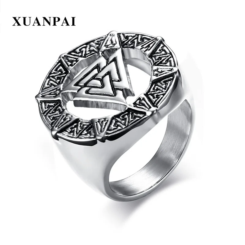 25 мм Valknut скандинавский символ Одина Norse Viking мужское кольцо серебряного цвета из