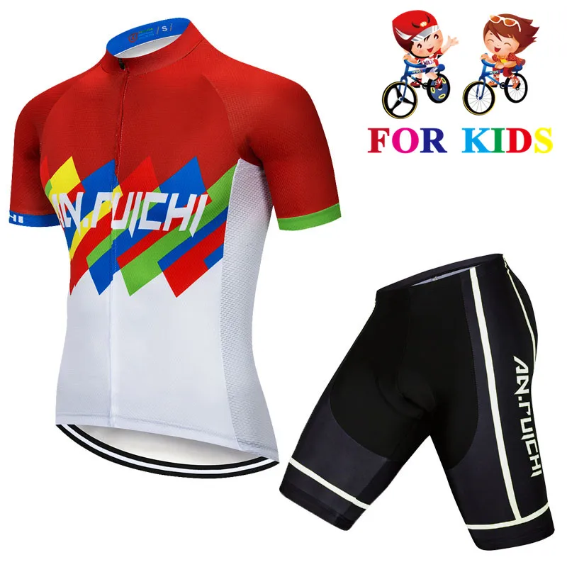 Летняя детская Pro велосипедной команды Джерси костюм велосипедиста MTB Форма цикла узкая по фигуре сорочка, мужская рубашка для мальчиков Велосипедная форма, костюм для детей