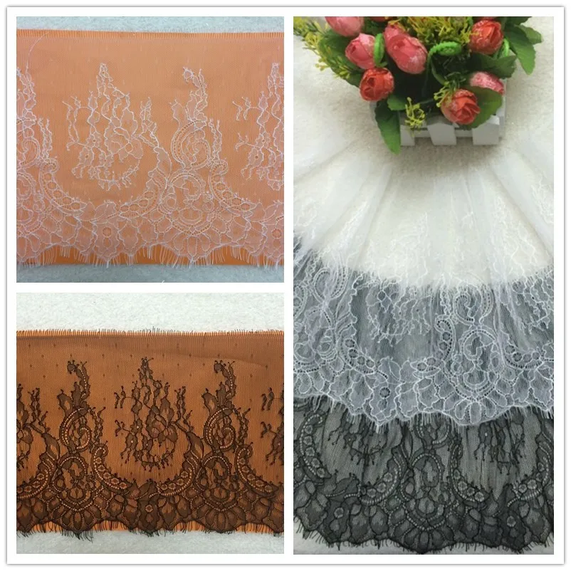 3 м/лот Тайваньская кружевная ткань с ресничками белая черная отделка 22 см юбка