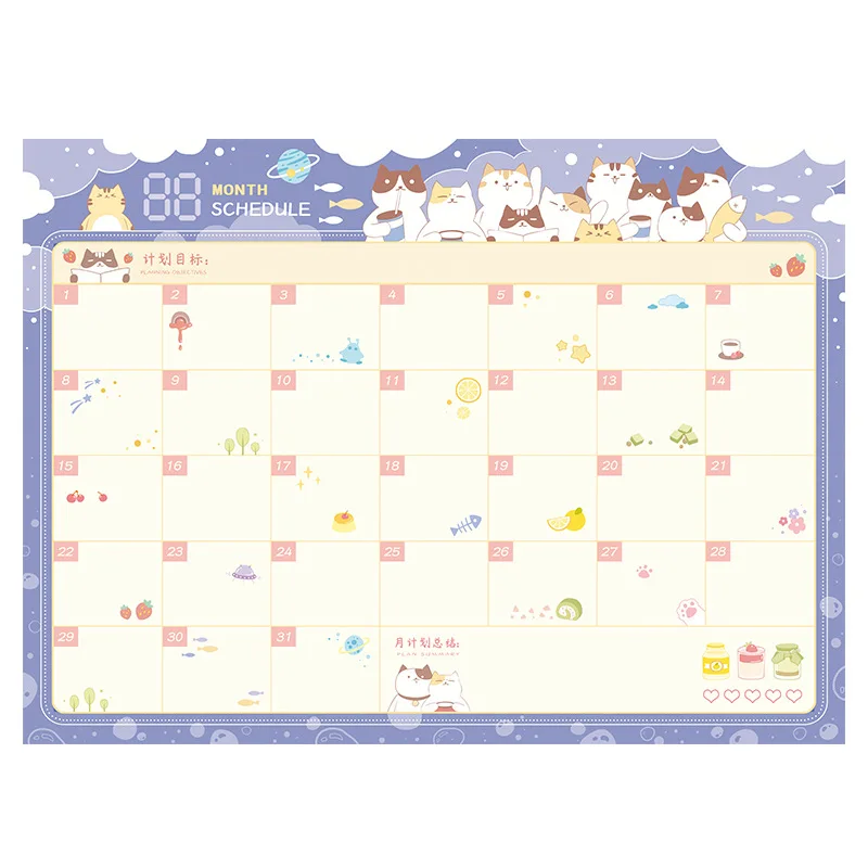Coloffice 1PC Creative Monthly Plan Table Cartoon Cats Cute 30-day Schedule Work Study Memo Planner Paper Office School Supplies - Цвет: Cat