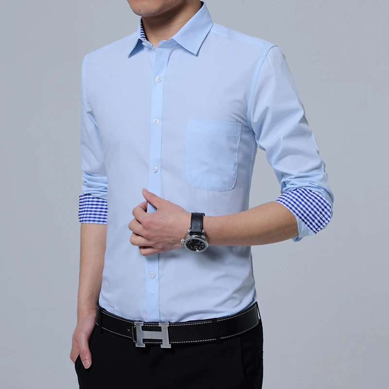 CalrtyAsa Work Office Men Shirt Long Sleeve Shirts For 2018 Plaid Collar Slim Fit Business Mens Chemises M-5XL | Мужская одежда