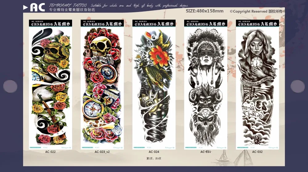 Rocooart Черная Мужская временная татуировка наклейка полная для боди-арта SleeveTattoo Сова череп дизайн Большая водонепроницаемая татуировка