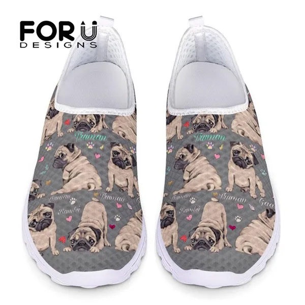 FORUDESIGNS/милая собака мопс узор Летние женские кроссовки на плоской подошве женская повседневная обувь женская Легкая сетчатая обувь без застежки для девочек-подростков - Цвет: HMG903AA