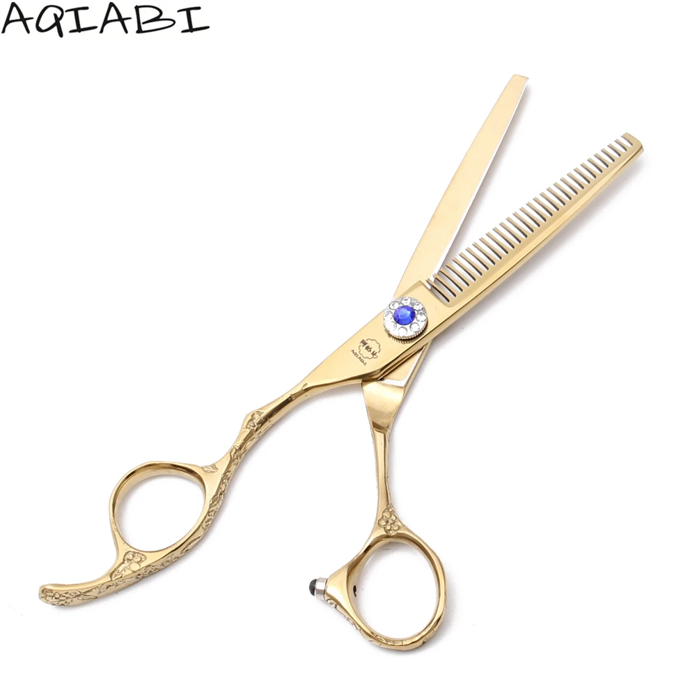A8002 6.0'' Lefty 440C AQIABI Gold Cutting Shears Thinning Scissors Hairdressing Professional Hair Haircut Set | Красота и