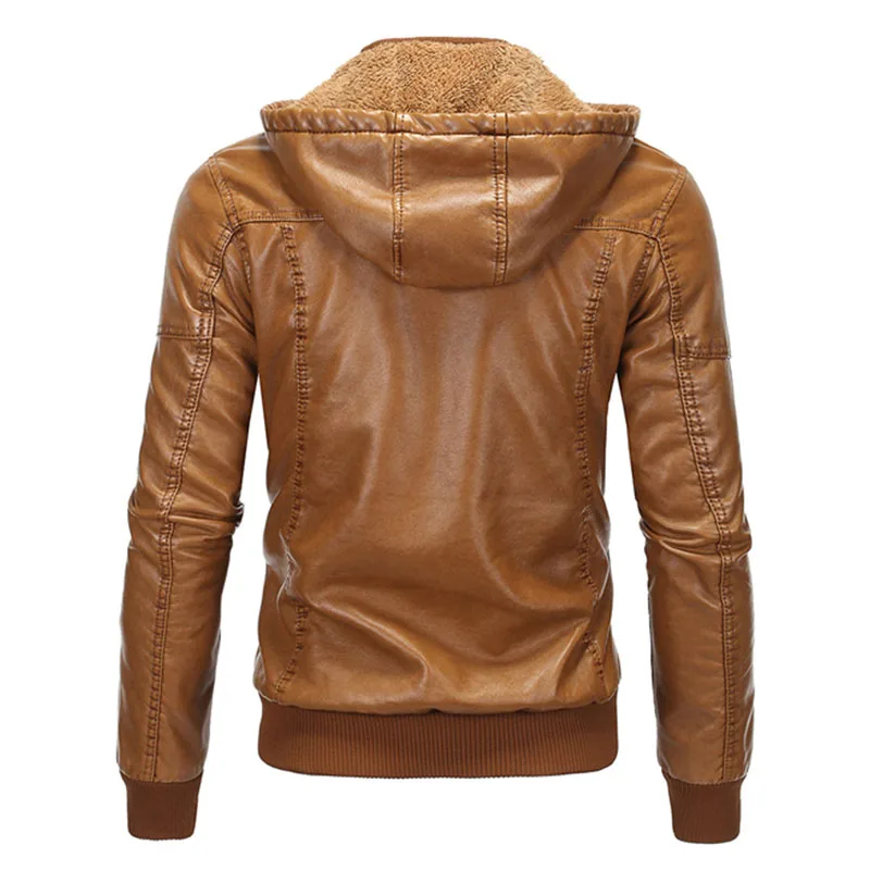Мужская кожаная куртка с капюшоном veste cuir homme Толстая из искусственной кожи