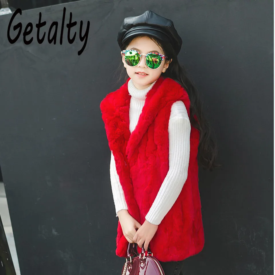 Детский женский жилет из меха кролика зимний теплый меховой для девочек толстый