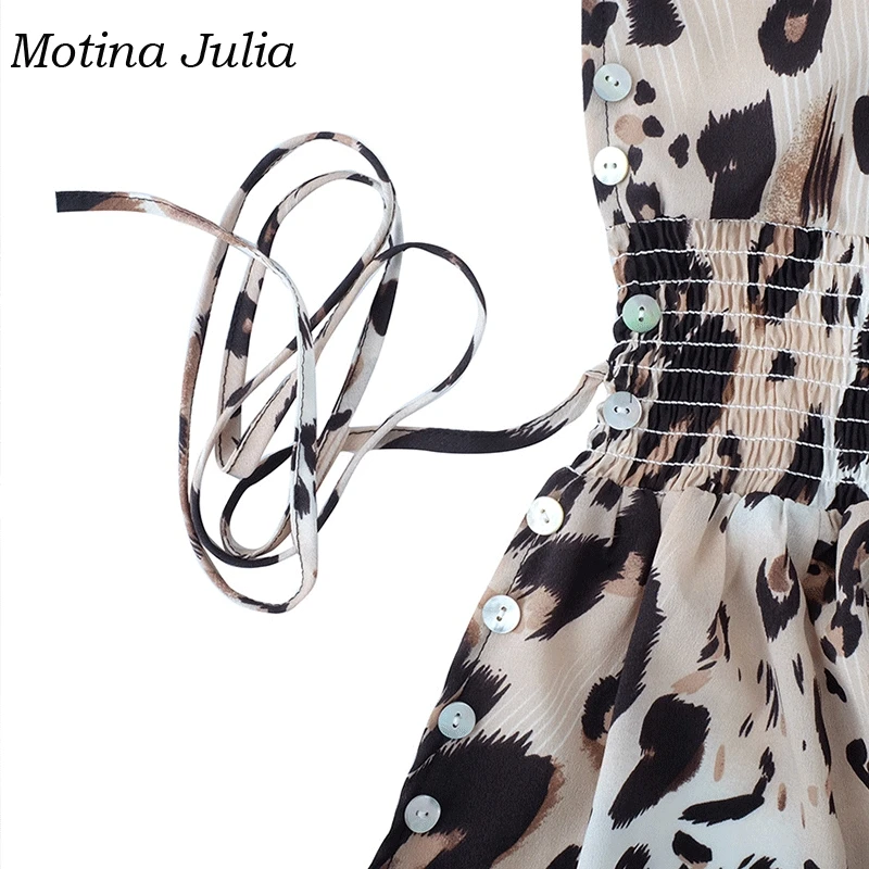 Motina Julia 2018 леопардовое Платье женское с v образным вырезом и пуговицами длинное